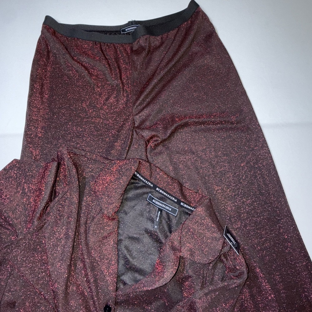 BCBG Maxazria Womens Medium 2-piece Outfit Red Shimmer Fabric Casual Lounge Wear